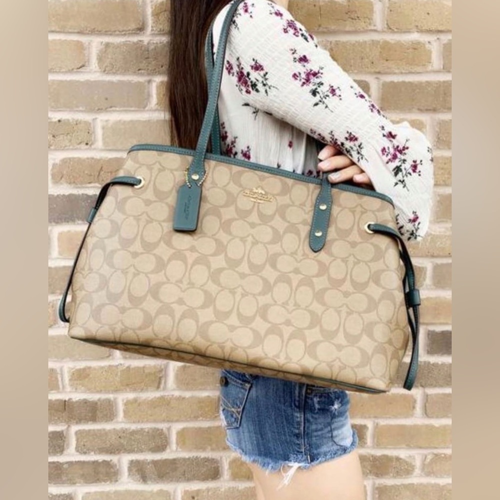 Coach #F57842 Brown and Green Shoulder Bag with Signature Design